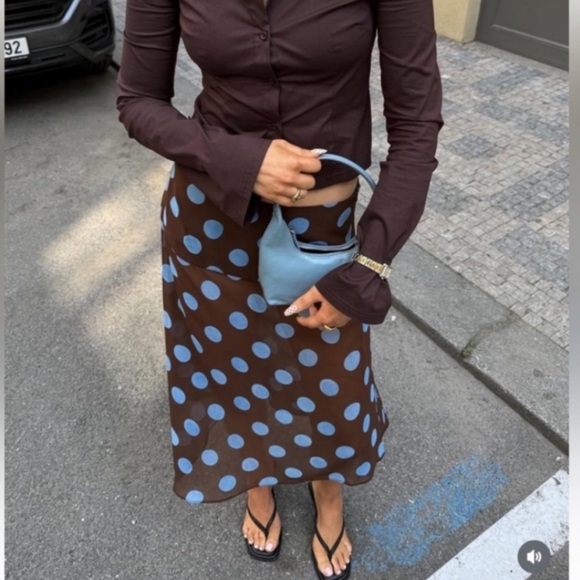 ZARA new with tags Brown and Blue Polka Dot Skirt - Picture 3 of 8